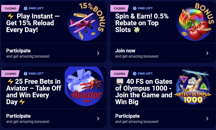Bonos actuales en Spinay Casino