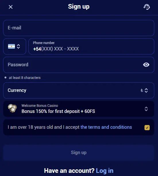 Register and receive a Spinay Casino bonus