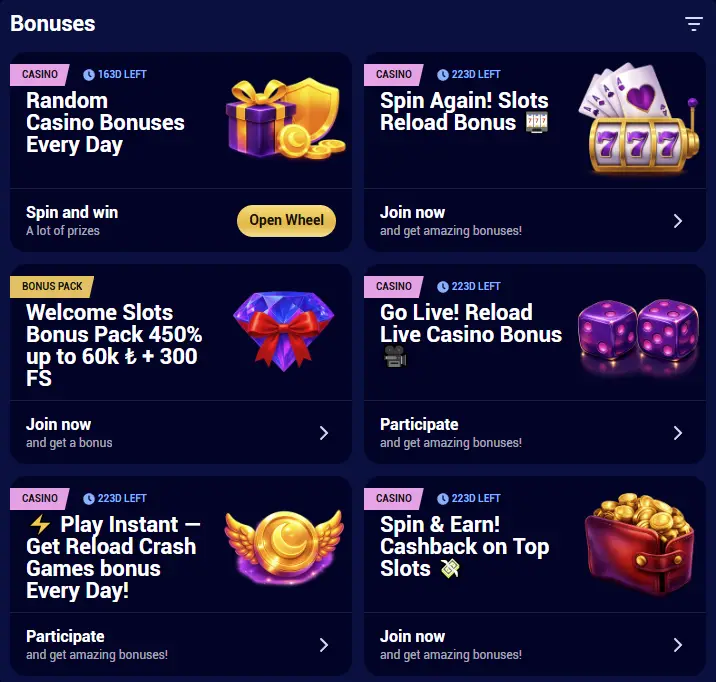 Types of promotions and bonuses at Spinay Casino